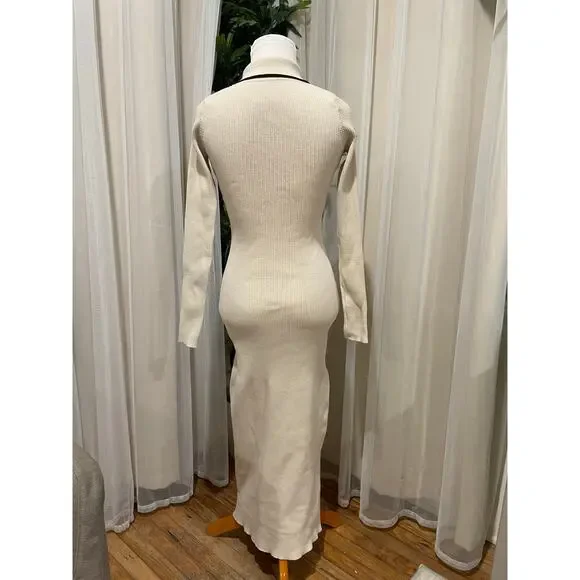 Beige Long Knitted Bodycon dress size Small (4) - Picture 2 of 4